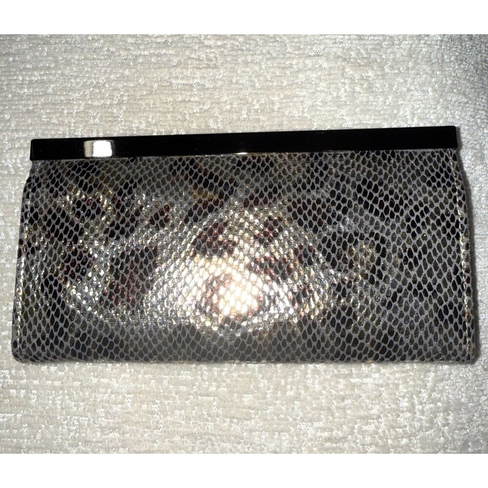 Caché Metallic Animal Print Frame Wallet Clutch Silver Gold Brown Y2K Glam - Picture 3 of 10